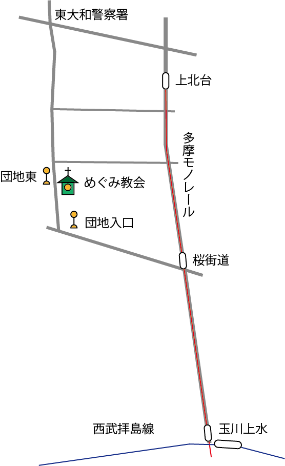 めぐみ教会への地図